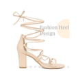 thumbnail image 3 of BLISSFUL STEP Strappy Strap Lace Up Block Heel Sandals for Women Beige 9, 3 of 6