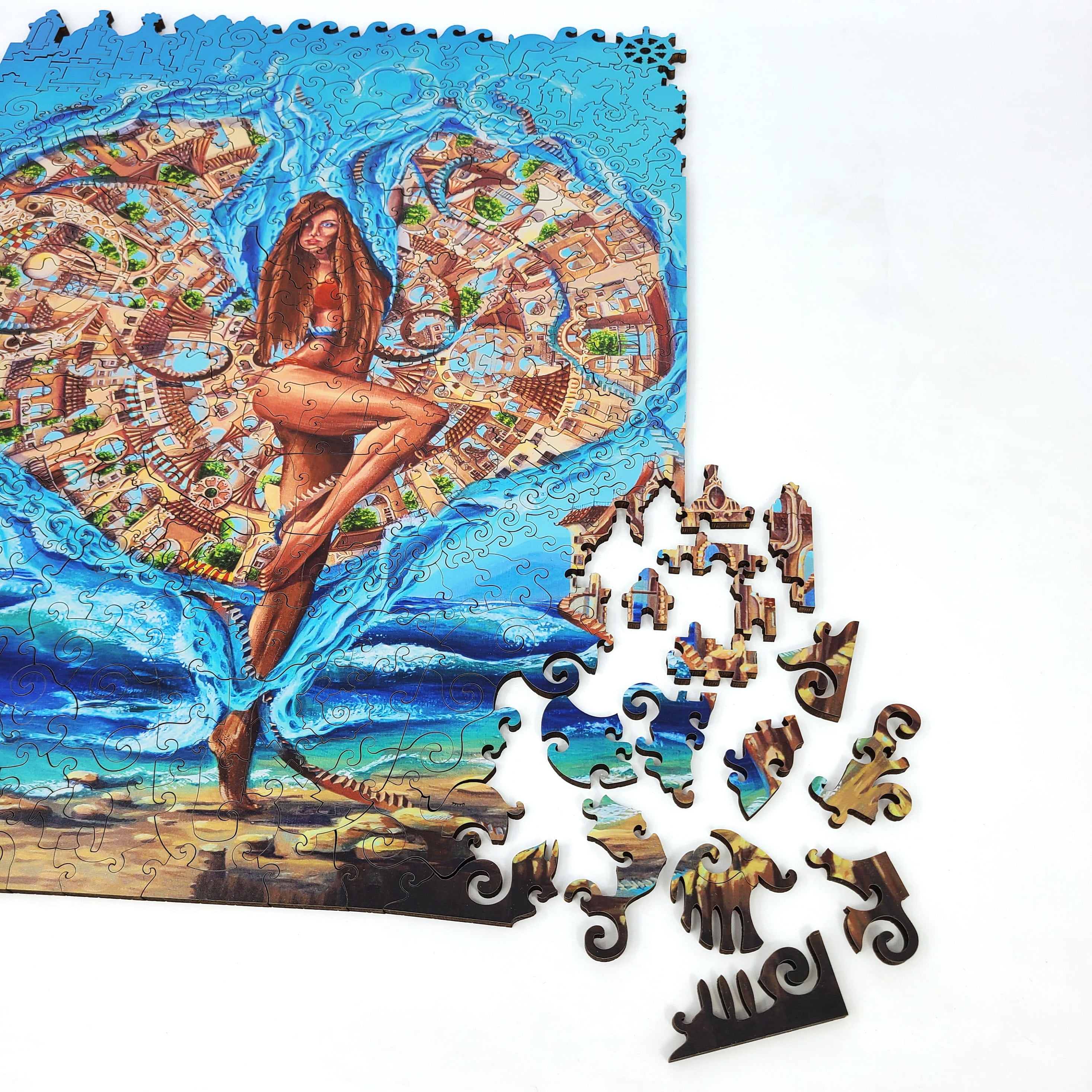 Wooden Jigsaw Puzzles for Adults - Uniquely Shaped Pieces - made in USA by FoxSmartBox - 340 Pieces - Sea Harmony