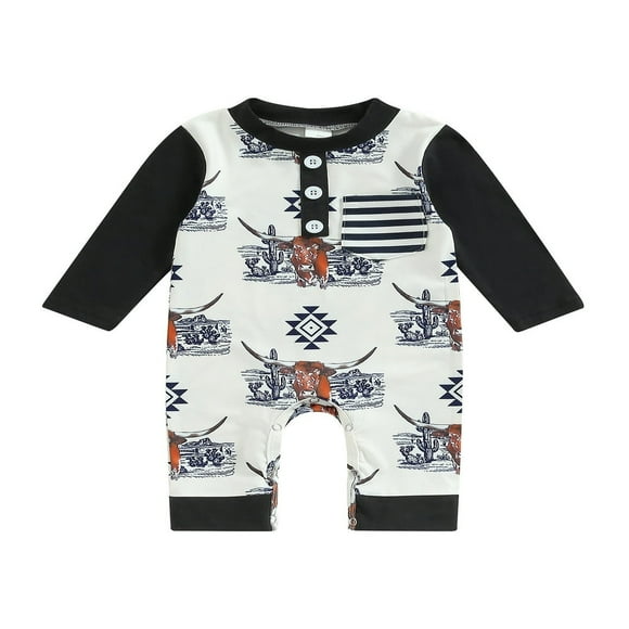Newborn Infant Baby Boy Girl Zip Up Onesie Romper Cow Print Long Sleeve Bodysuit Jumpsuit