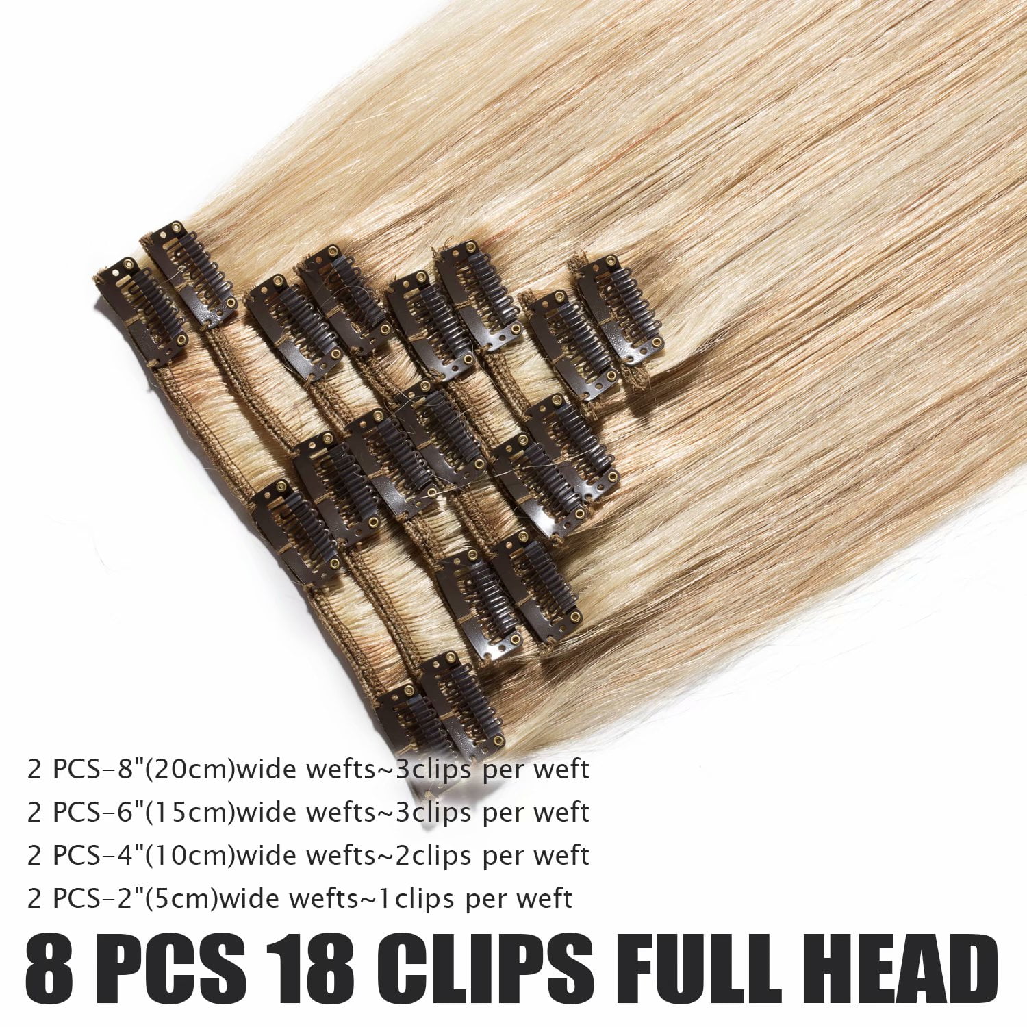 Benehair 100% Real Remy Human Hair Extensions Clip In 8Pcs Hair Weft Full Head Women Highlight Blonde Hair