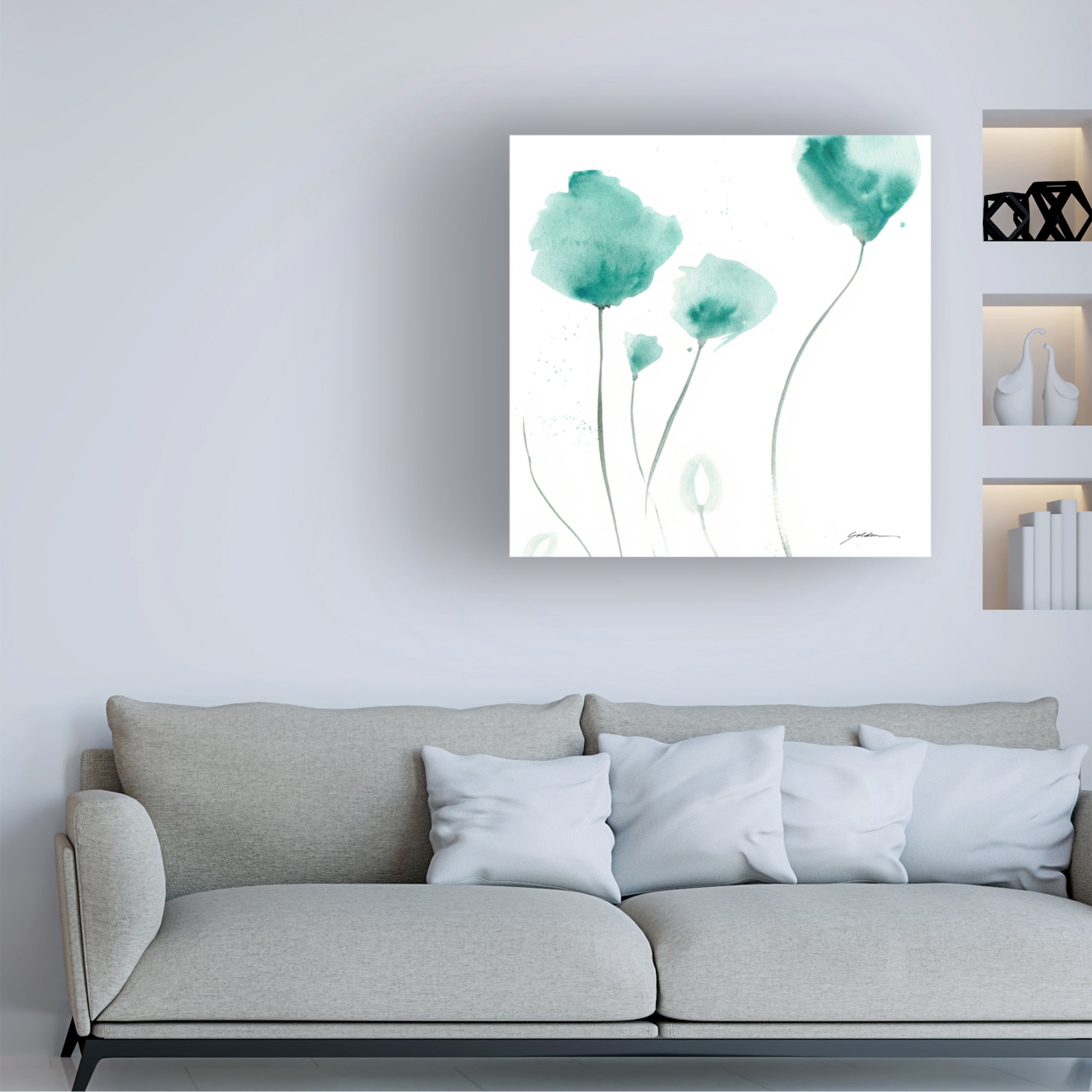 Canvas Wall Art - Sheila Golden 'Teal Trio' Wall Art for Living Room, Bedroom, or Office Décor by Trademark Fine Art - 35 x 35 Inches