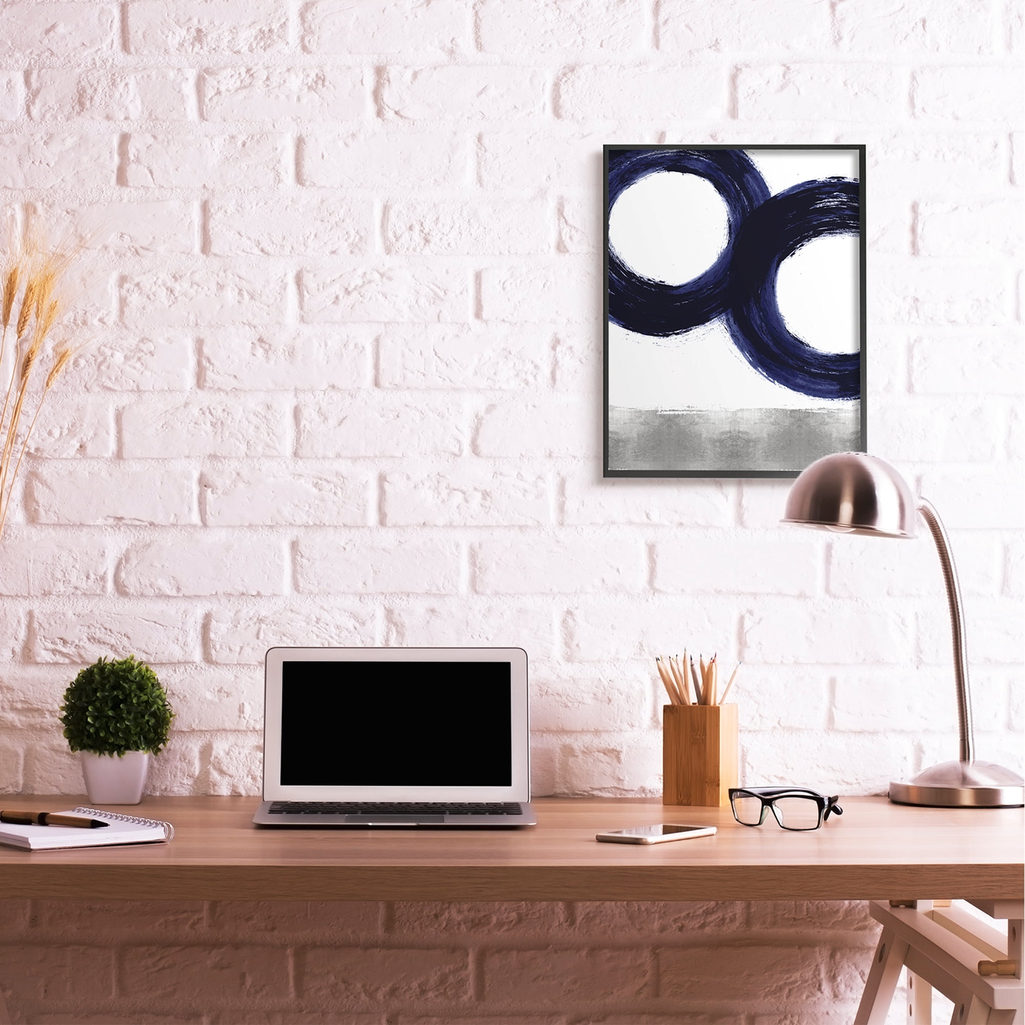 Stupell Industries Abstract Shape Design Blue Circles above Grey,24 x 30,Designed by Ellie Roberts