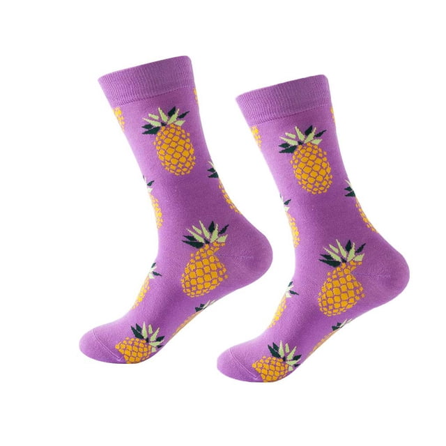 Calcetines casuales Minnieouse cálidos y cómodos para hombres y mujeres moda calcetines de frutas duraderos Medias piña morada
