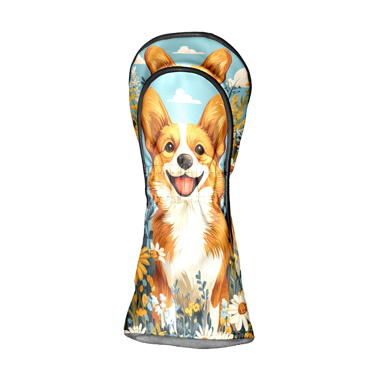 Golf Club Covers PU Leather Waterproof Head Covers for Fairway Woods Hybrids Yellow Puppy