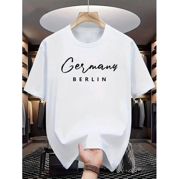 Berlin-Inspired Mens T-Shirt - Comfortable & Stretchy, Perfect for Summer Outdoor Activities Street Style Crew Neck Tee in Bl
