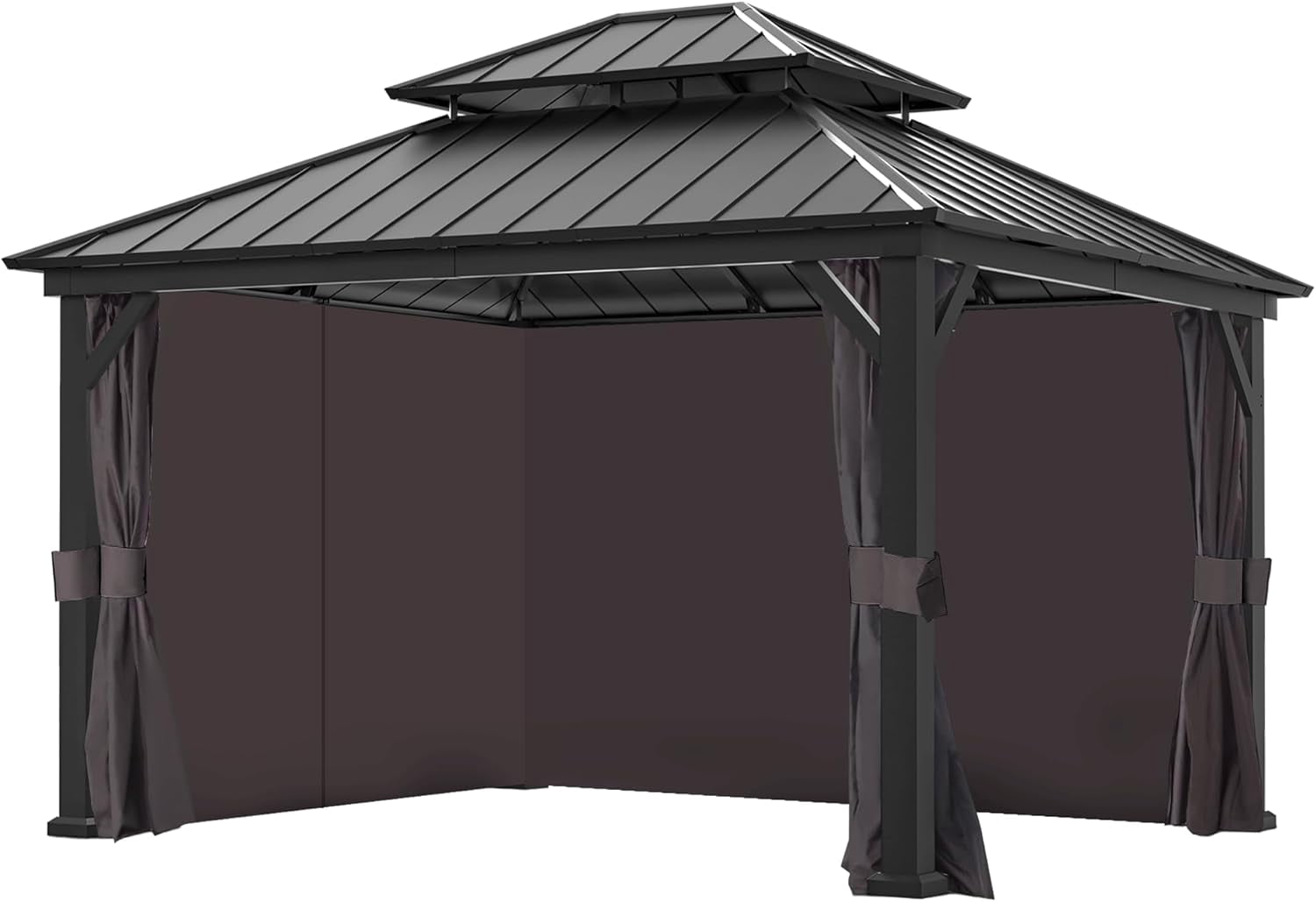 Covered Outdoor 10'x12' Gazebo Yard-Dyed Curtains 4-Panel Universal Replacement with Zipper Patio Backyard