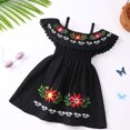 thumbnail image 2 of IBTOM CASTLE Mexican Dress for Girls Toddler Baby Cinco de Mayo Fiesta Mexican Off Shoulder Floral Embroidered Drape Casual Dress 12-18 Months Black, 2 of 8
