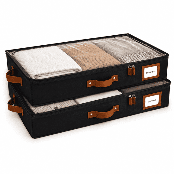 HOMELUX THEORY 2pc Under Bed Storage Containers, Bedroom Under the Bed Drawer Storage Organizer with Bins and Lids, Large Underbed Clothes Storage Box Ideal for Blanket, Fabric, & Shoes (Black)