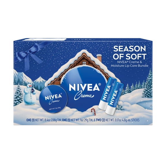 NIVEA Season of Soft Creme and Moisture Lip Care, Winter Skincare Bundle, 3 Item Gift Set