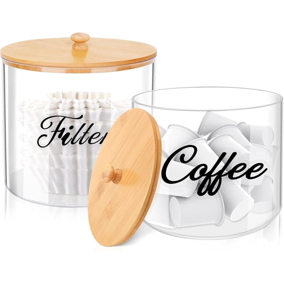 homicozy 2pcs Coffee Pod Holder with Bamboo Lid, 5in & 6in Clear Countertop Storage for Capsules, K Cup Organizer Keurig/Nespresso, coffee filter holder, Bar Accessories