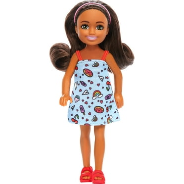 Barbie Chelsea Doll, Small Doll Wearing Removable Blue Dress with Brown Hair & Green Eyes