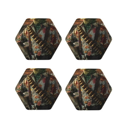 

Tideii Cowboy Iguana Floral Shirt for Leather Coasters 4 Pieces Anti-fouling and Anti-scalding Decorative Coasters Suitable for Restaurants Kitchens Coffee Shops-Hexagon