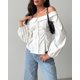 thumbnail image 2 of CORIRESHA Blusa elegante con volantes y hombros descubiertos para mujer, manga larga, con botones, 2 of 3