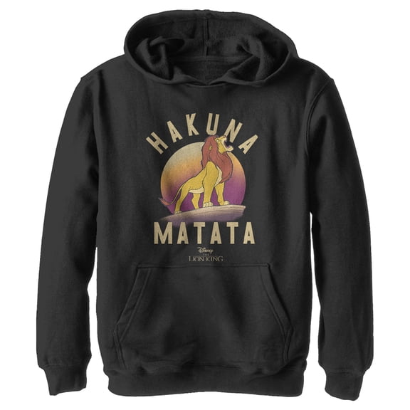 Boy's Lion King Simba Hakuna Matata Pull Over Hoodie Black X Large