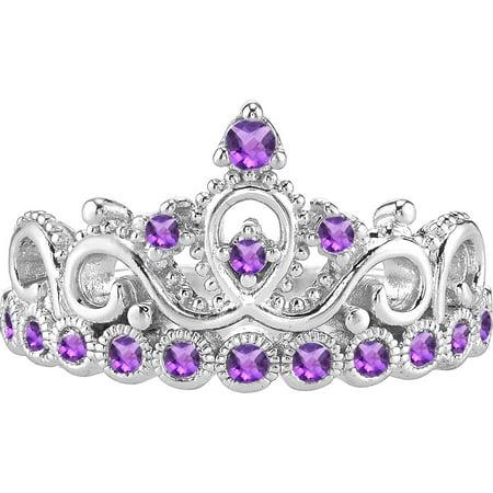 14k White Old Rosary Ring - 14K White Gold Amethyst Crown Ring (February) (7)