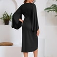 thumbnail image 3 of SMihono Fashion Women Long Sleeve Deep V-Neck Dress Solid Pleated High Split Cocktail Party Formal Bridesmaid A-Line Dress Waist Gown Dress Black XXL, 3 of 6