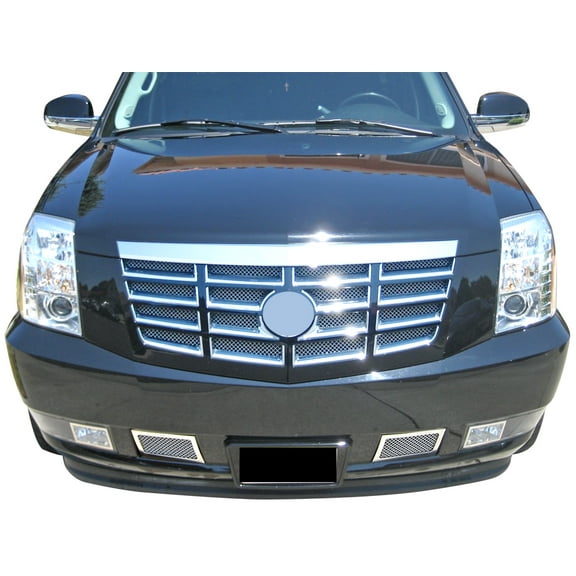 APS Premium Stainless Steel Chrome Mesh Grille Compatible with Cadillac Escalade 2007-2014 Without Tow Hook Combo N19-T52877A