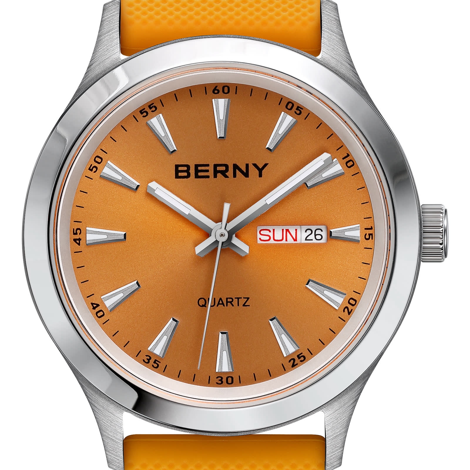 BERNY Quartz Watch for Men, Fashion Sports Men Watches with Silicone Strap, Date & Day Calendar, Casual Waterproof Men's Watch, Orange