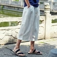 thumbnail image 3 of Wirziis Men's Baggy Linen Capri Pants Casual Yoga Patchowork Beach Pants with Drawstring, 3 of 7