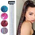 thumbnail image 2 of 50cm Synthetic Sparking Shiny Hair Tinsel Hair Extensions Hair Clip Extensions, 2 of 8