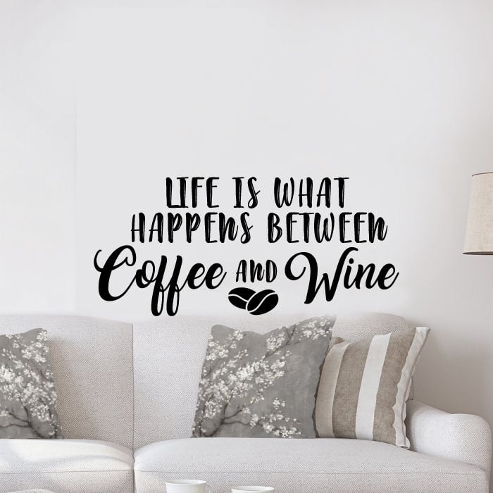 Life Is What Happens Between Coffee & Wine - Coffee Bean Silhouette Wine Party Life Quote Vinyl Wall Sticker Art Decal Home Bar Area Chill Wall ...