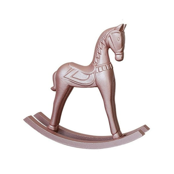 Ciwanning Whimsically Wood Rocking Horse Miniature Ornament Delicate Pink Finish Double Purpose Toy And Interior Styling Decors