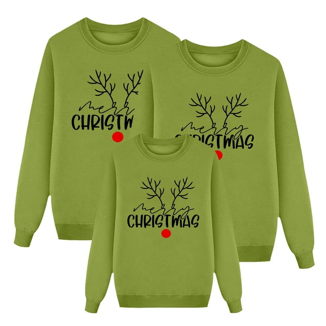 Fgnfyis Kids Funny Christmas Prints Sweatshirts for Family Long Sleeve Xmas Cute Pullover Family Christmas Pajamas Matching Outfit for Kids Green_001 XXL