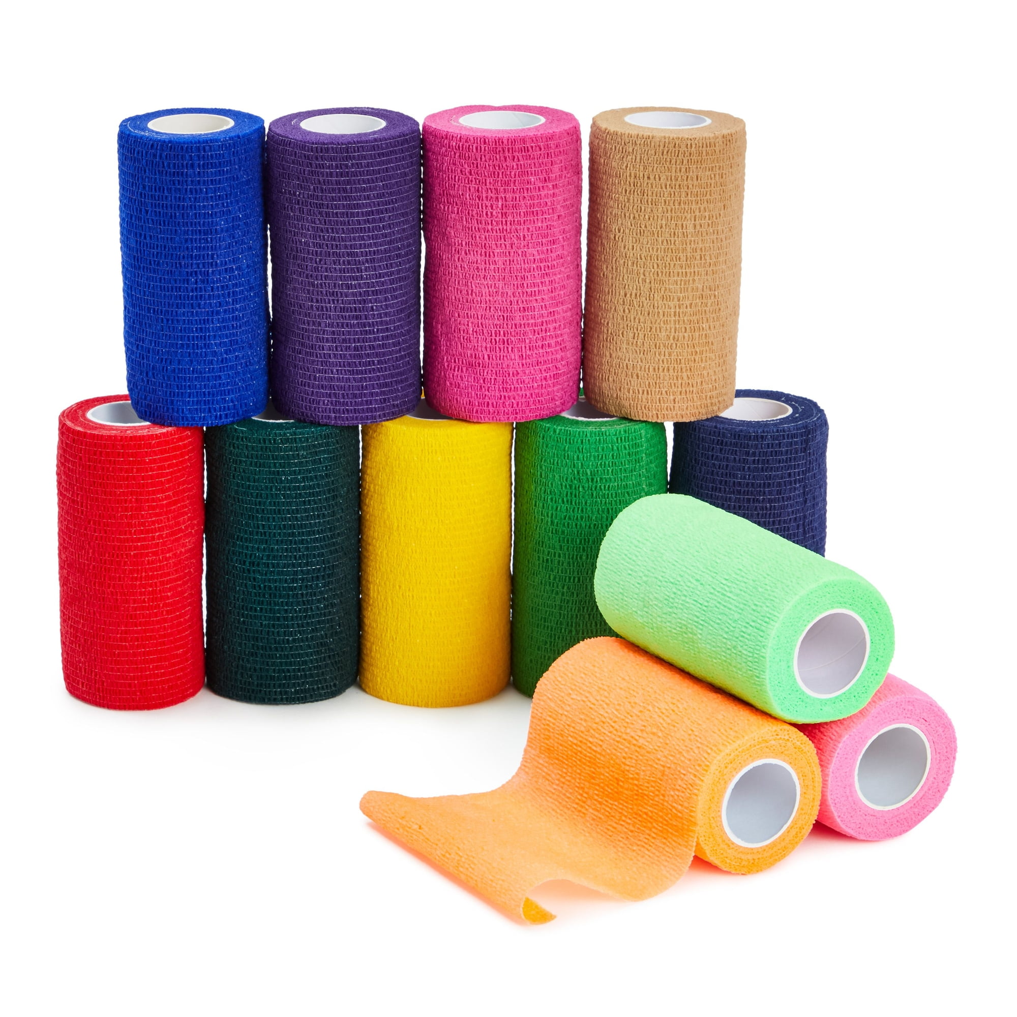 12-Rolls Self Adherent Bandage Wrap, Vet Tape - 4 In x 5 Yds Breathable, Elastic Cohesive Wrap Tape for Wrist, Swelling, Sports, Tattoo (12 Bright Colors)