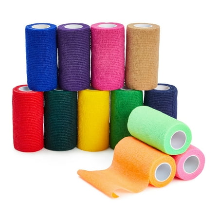 12-Rolls Self Adherent Bandage Wrap, Vet Tape - 4 In x 5 Yds Breathable, Elastic Cohesive Wrap Tape for Wrist, Swelling, Sports, Tattoo (12 Bright Colors)