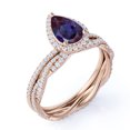 thumbnail image 3 of JeenMata 1.5 Carat Pear Cut Lab Created Alexandrite and Moissanite Halo Wedding Ring Set - Infinity Twist Band in 18k Rose Gold over Silver, 3 of 4