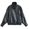 thumbnail image 2 of jobturf Faux Leather Jacket Women Motorcycle Full Zip Up Bomber Jackets Long Sleeve Going Out Tops Fall Spring Fashion Vintage Coats with Pockets, 2 of 9