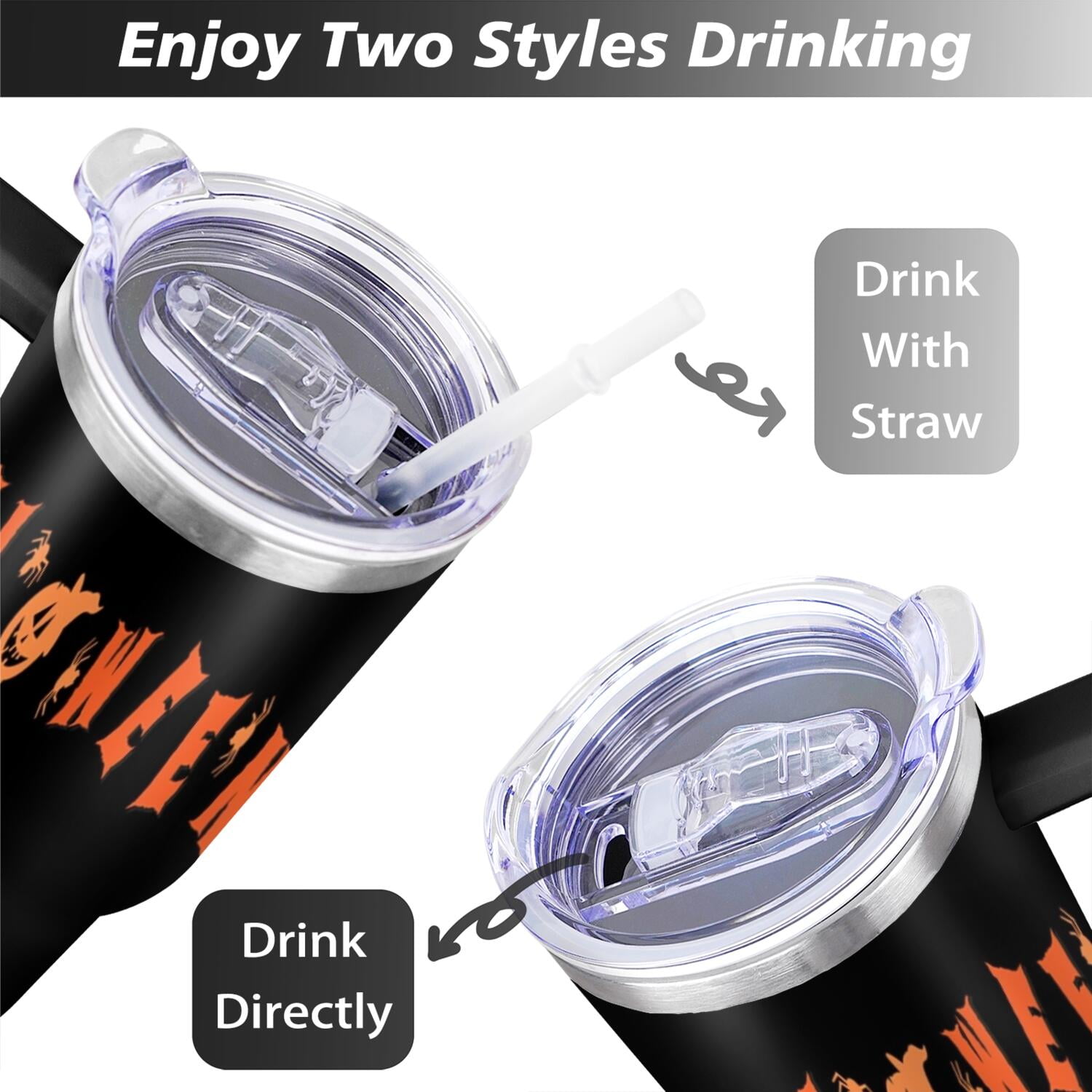 40 OZ Happy Halloween Tumbler with Handle Double Wall Vacuum Insulation Travel Coffee Mug Gift for Women Men