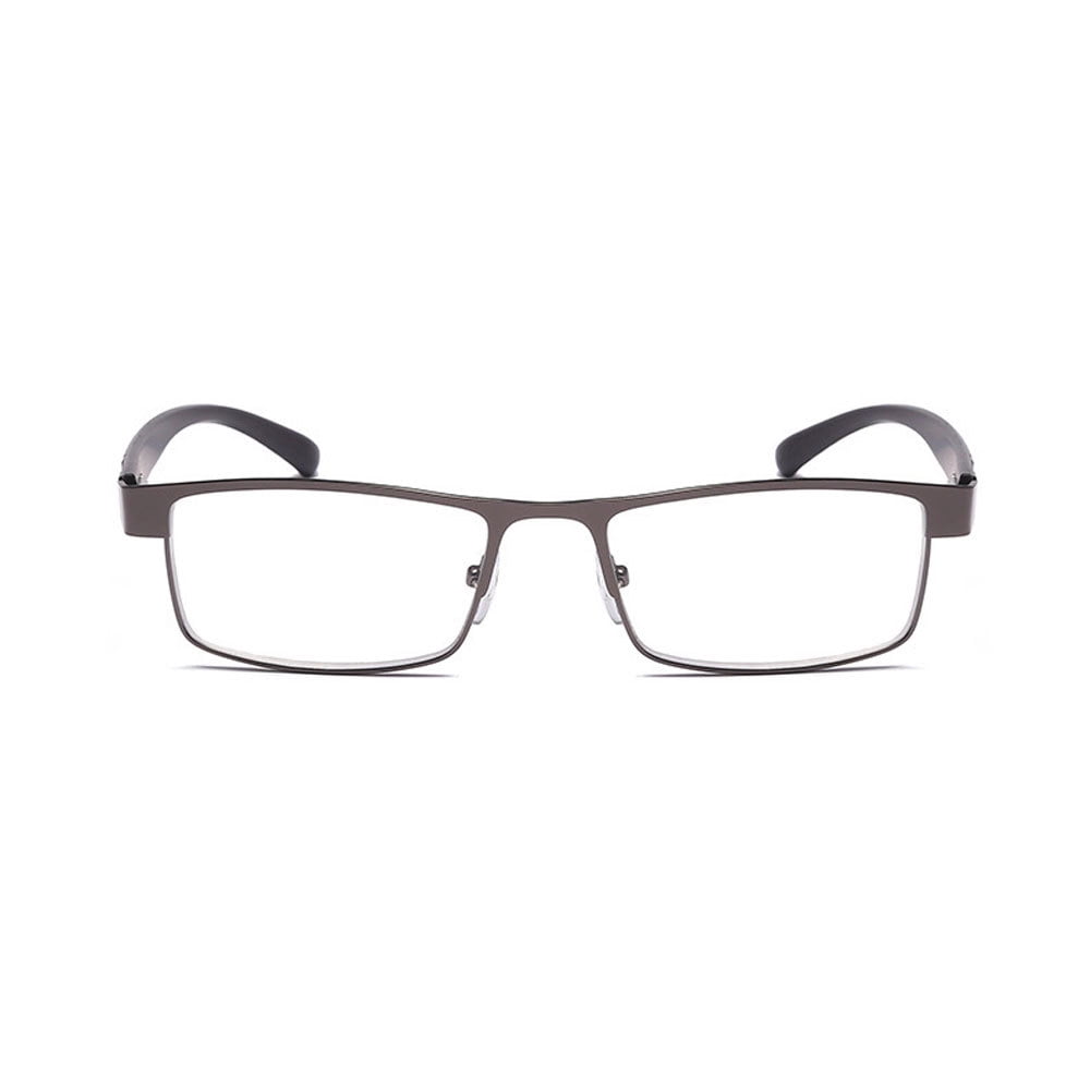 2 Pairs of Rectangular Classic Business Progressive Reading Glasses 4.00 for Men, Metal Spring Hinge Temple Readers, Gunmetal Vintage Presbyopic Glasses +4.00 Strength