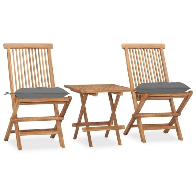 Juego de comedor plegable para patio VidaXL de madera de teca con cojines, 3 unidades