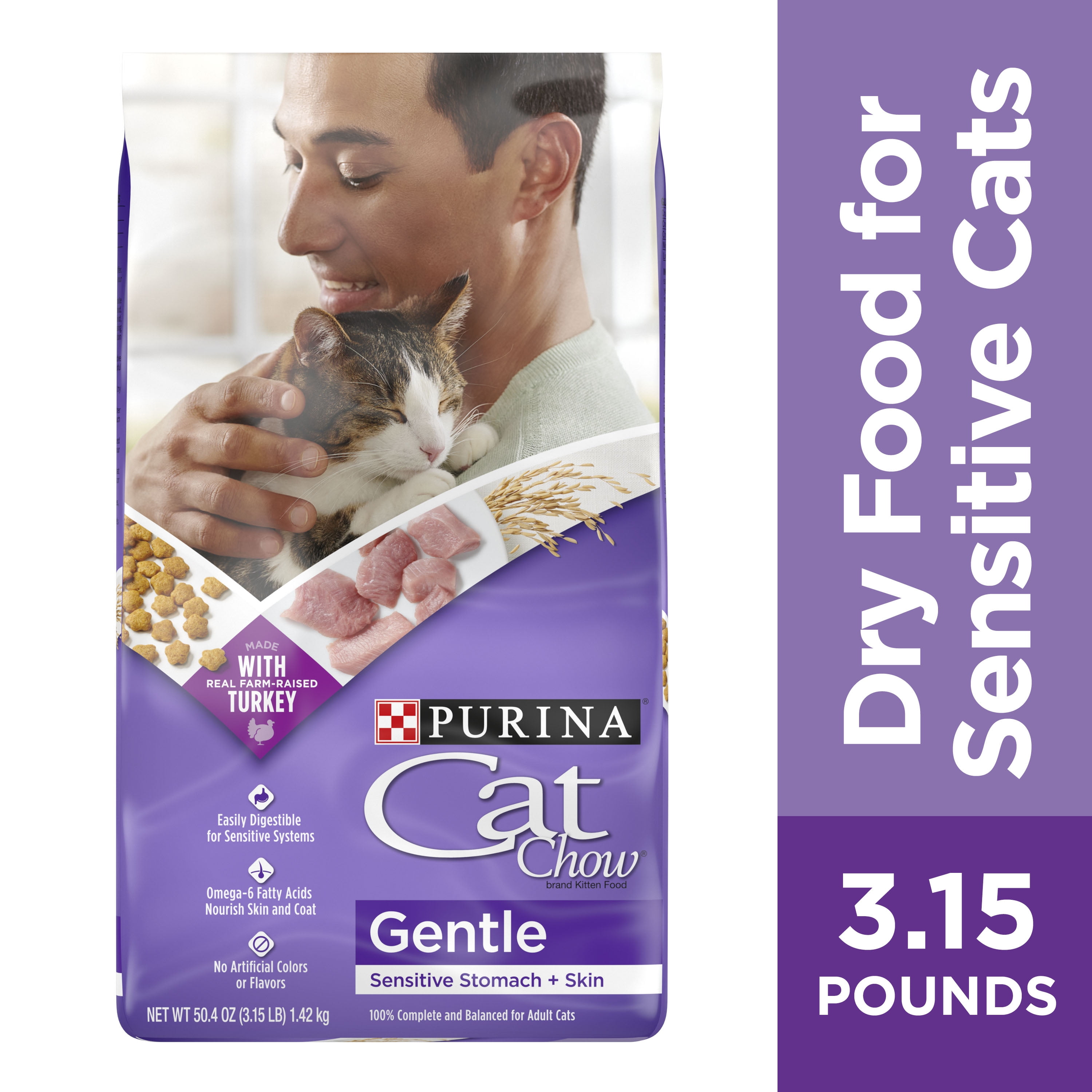 Purina Cat Chow Gentle Dry Cat Food, Sensitive Stomach + Skin, 3.15 lb