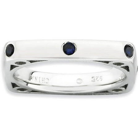 Stackable Expressions Created Sapphire Sterling Silver Polished Square Ring