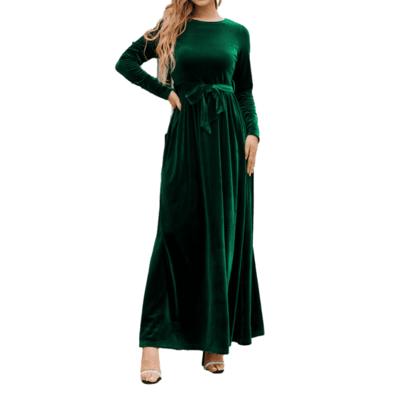 1PCS gold velvet long dress-green-L