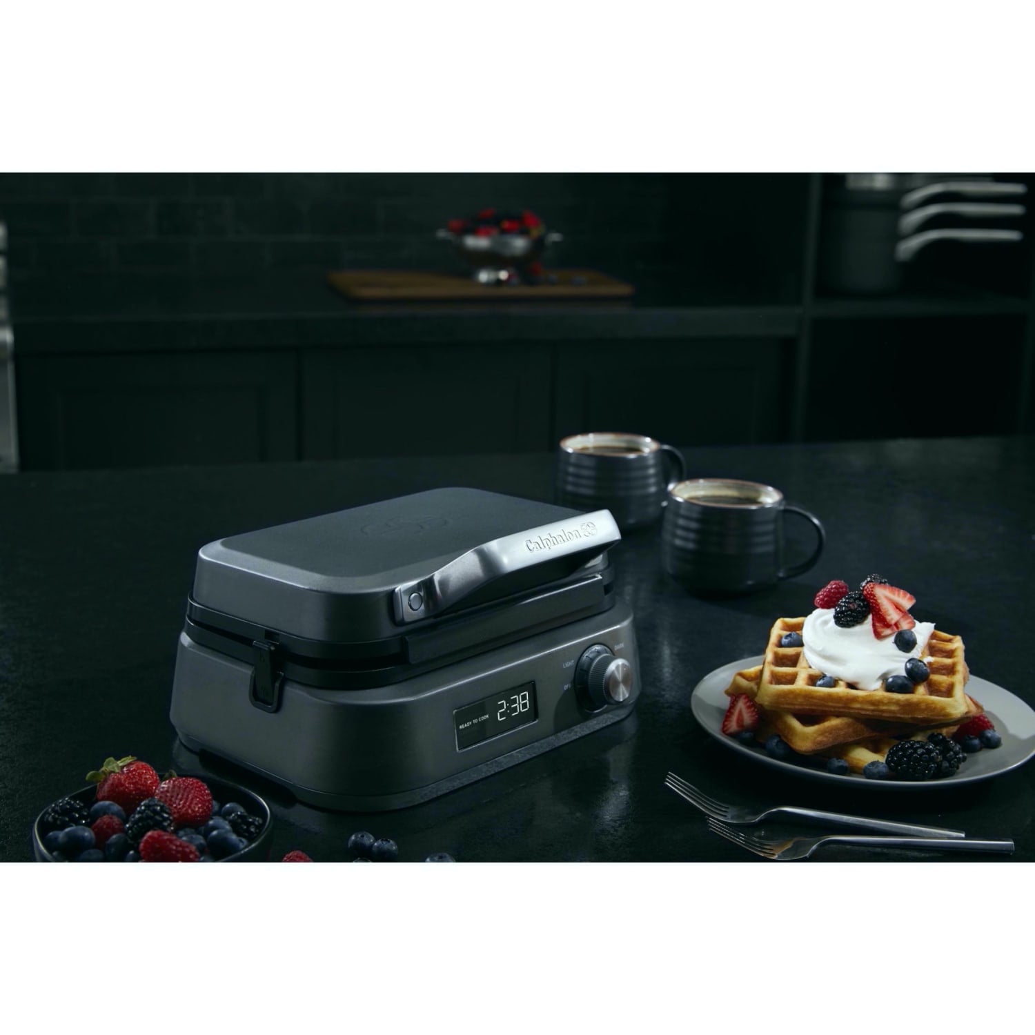 Calphalon Intellicrisp Waffle Maker, Easy Cooking, Nonstick, Dark