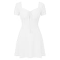 thumbnail image 5 of ClodeEU Women's Square Neck Front Tie Short Sleeve Mini Dress,Casual Slim Waist Flared A Line Sundress White,Women's Plus S, 5 of 5