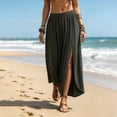 thumbnail image 5 of Skirts for Women Summer Boho Maxi Elastic High Waist Side Slit Casual Pleated Vacation Beach Skirts, 5 of 9