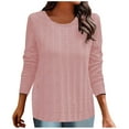 thumbnail image 2 of AXXD Pink Basic Crewneck Sweatshirts Women Summer 2024 Loose Trendy Button V-Neck Long Sleeve Casual T-shirt Top Solid Blouse, 2 of 6