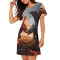 thumbnail image 2 of Rateoe Lava Dragon Print Women’s Nightdress – Cozy Cotton Short-sleeved Sleep Shirt, Loose-Fit Sleepwear, Perfect for Relaxing and Sleeping, 2 of 6