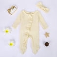 thumbnail image 2 of Barboteuse Bebe Fille Newborn Baby Girls Spring Fall Solid Knit Ruffle Footies Romper Jumpsuit with Headband Outfit Baby Overalls Beige 0 Months-3 Months, 2 of 7