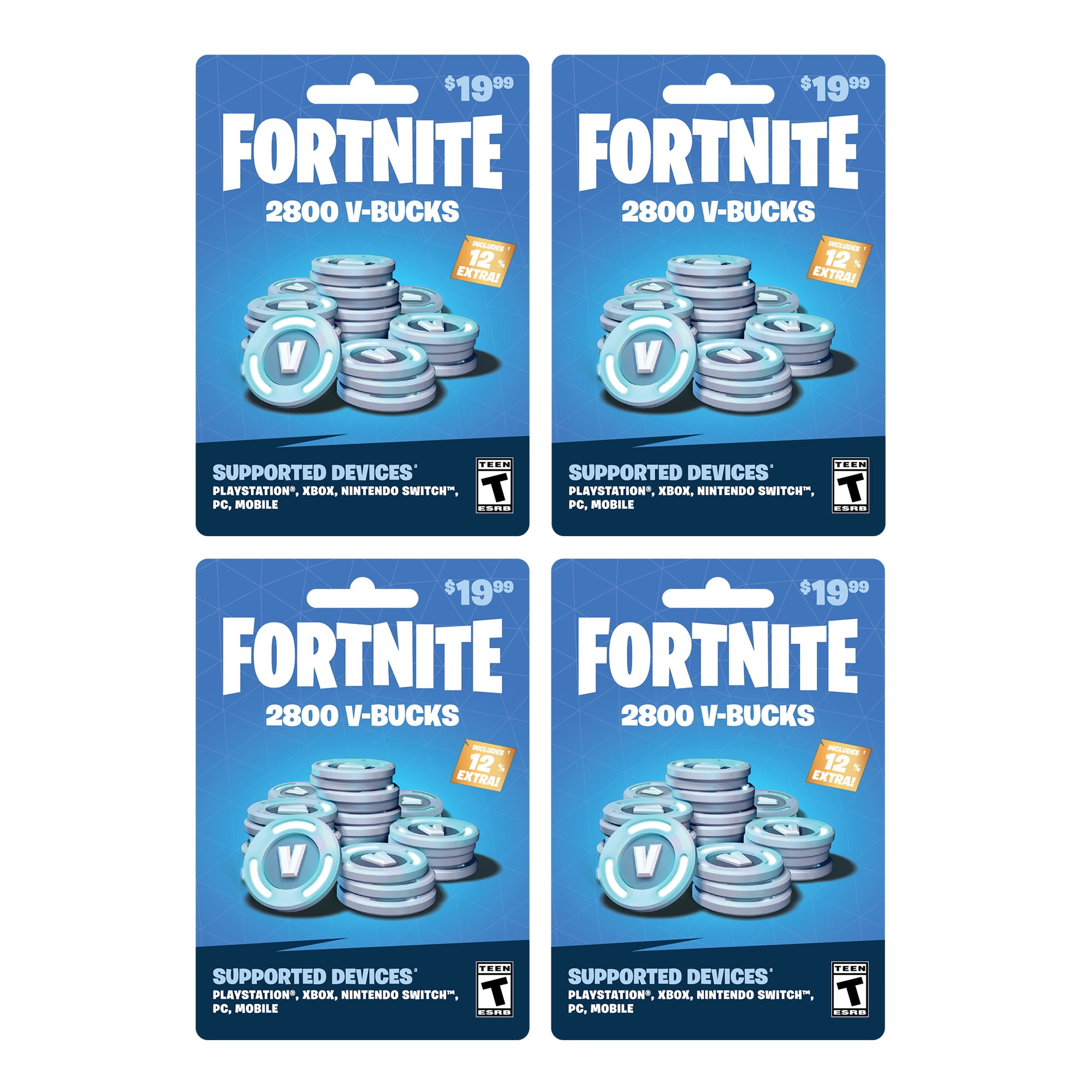 Fortnite 11 0 V Bucks 4 X 19 99 Cards 79 96 Physical Cards Gearbox Walmart Com Walmart Com