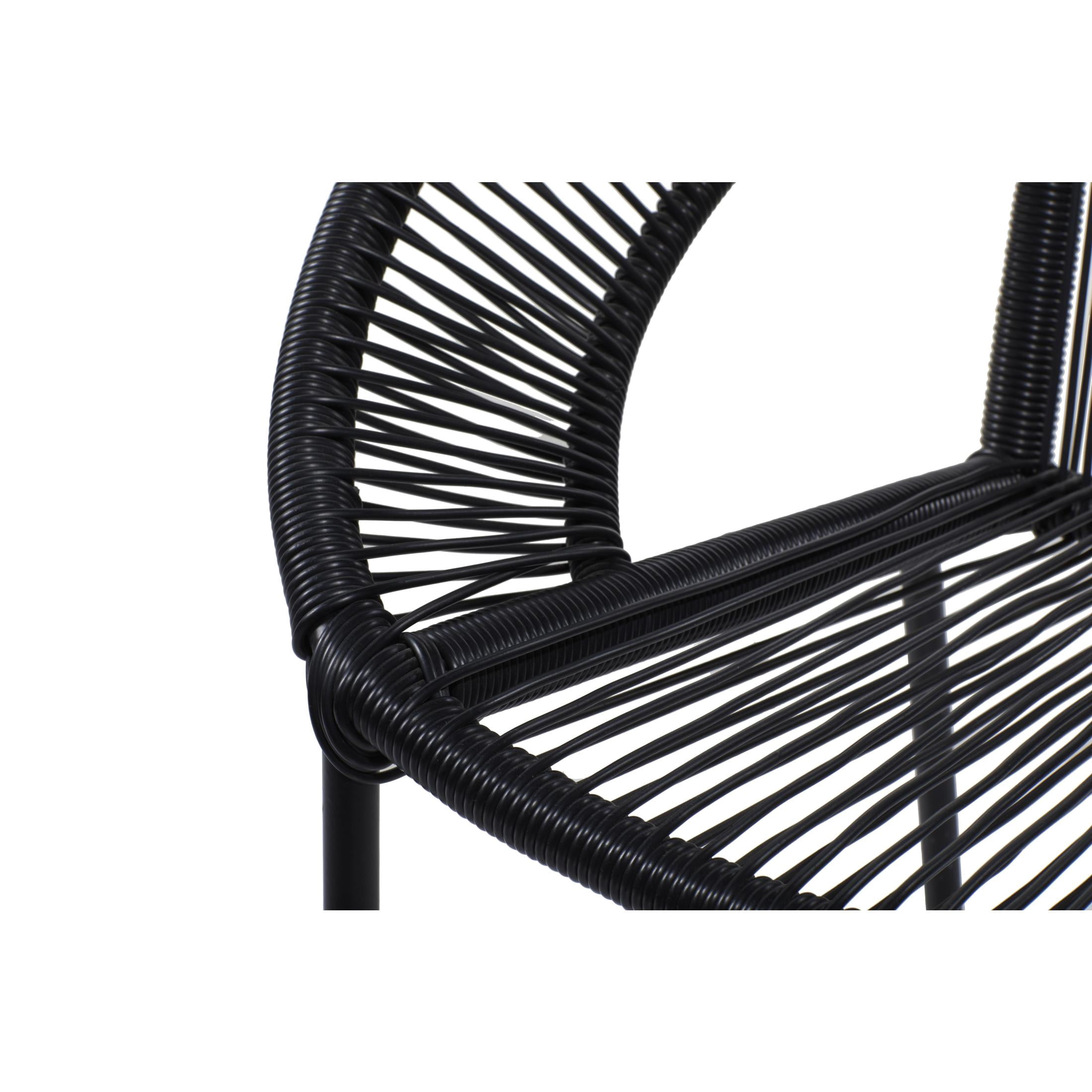 DecMode Black Plastic Rattan Contemporary Outdoor Chair, 29"W x 23"L x 30"H, featuring a Rounded Seat with Backrest