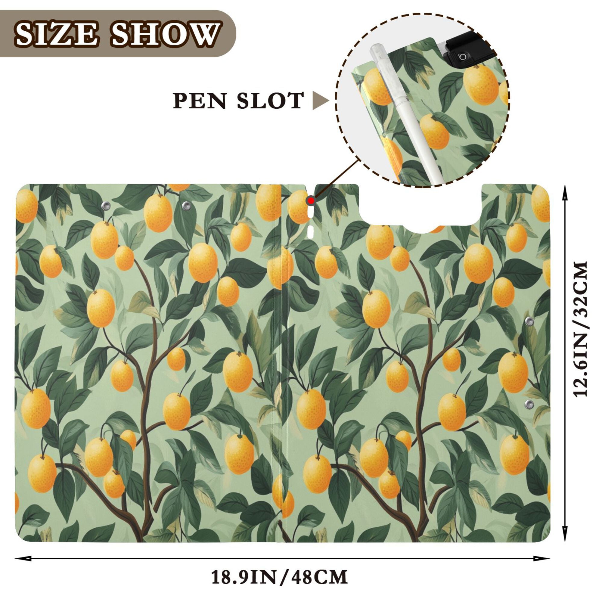 FORMRS A4 Clipboard Folder with Pen Holder Horizontal Foldable School Office Binder, Orange Tree