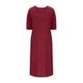 thumbnail image 4 of Ndbuld Robe d'Été Bohème pour Filles Robe de Soleil Mode Décontractée pour Femmes Col en V Couleur Unie Manches 3/4 avec Poches Robe Longue Liquidation à Moins de 5$, 4 of 6