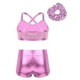 thumbnail image 2 of Kaerm Girls Sparkle Dance Suit Sleeveless Crop Top Bra with Shorts 3Pcs Outfits Jazz Hip Hop Pink 12, 2 of 7