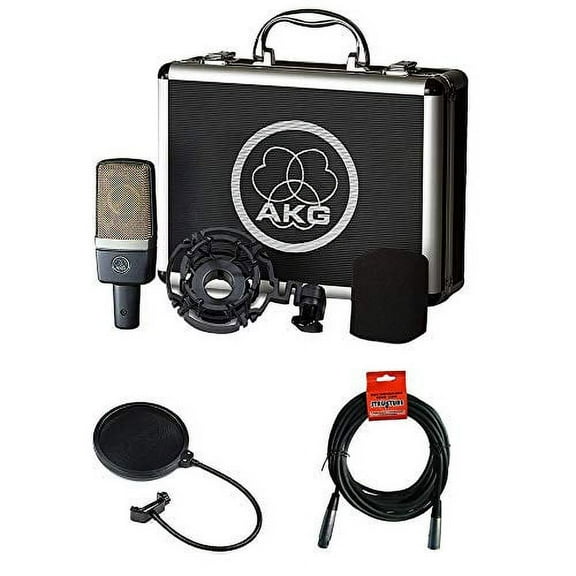 AKG C214 Large-Diaphragm Condenser Microphone with Pop Filter & 20' XLR Cable