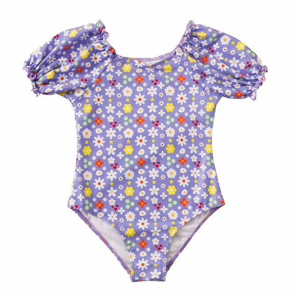 Summer Savings Clearance! Edvintorg 8-14 Years Girl Swimsuit Swimwear Children's Swimsuit Flower Print Short Sleeve Surfing One-Piece Bathing Suit Swimming Suit